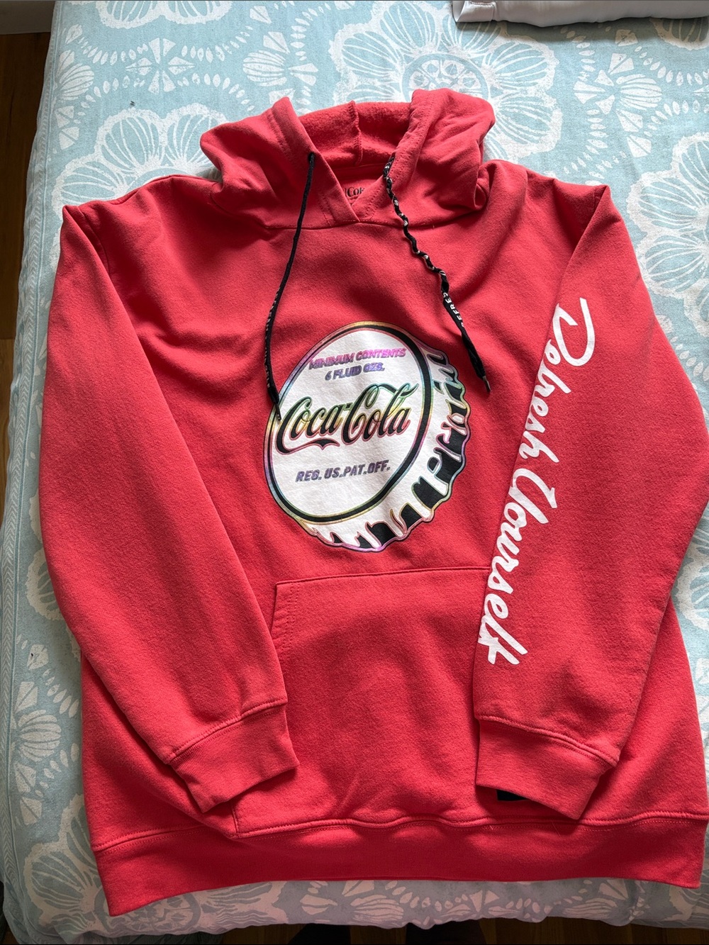 Coca-Cola Coral Red Hooded Pullover with Cap Logo